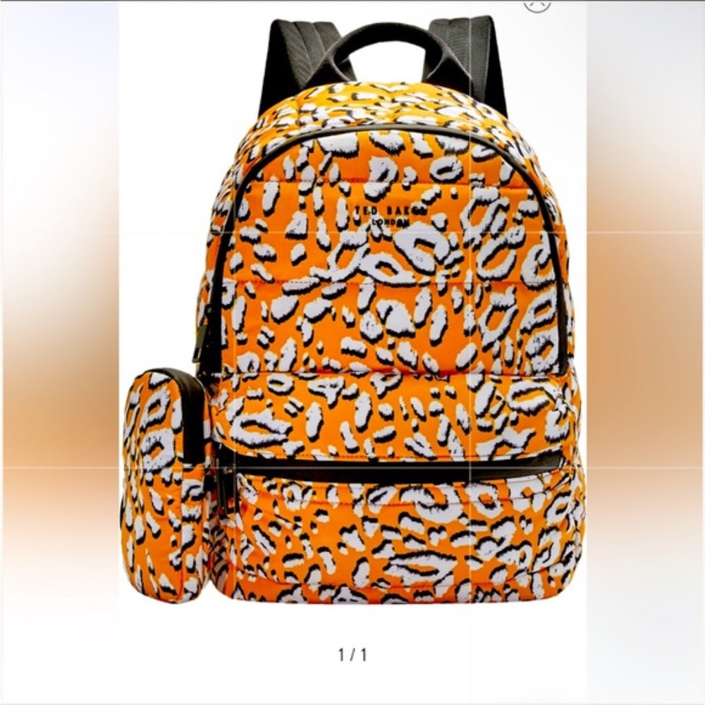 TED BAKER LONDON Leopard Print Puffer Backpack Yellow NWT